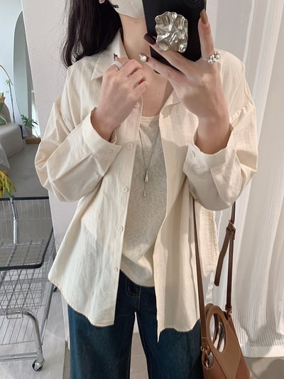 春日柔霧後開釦設計感防曬襯衫兩件套13