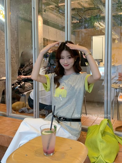 夏日撞色小熊刺繡T｜清新感減齡百搭款3