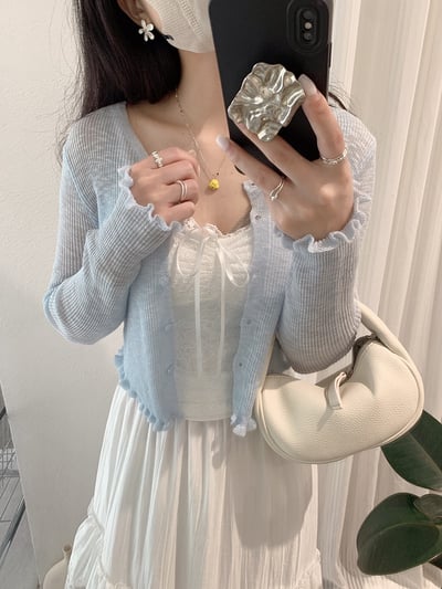 溫柔薄針織木耳邊防曬外套16