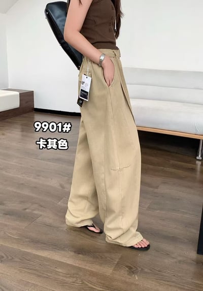 韓系帥翻腰帶水洗牛仔寬褲9