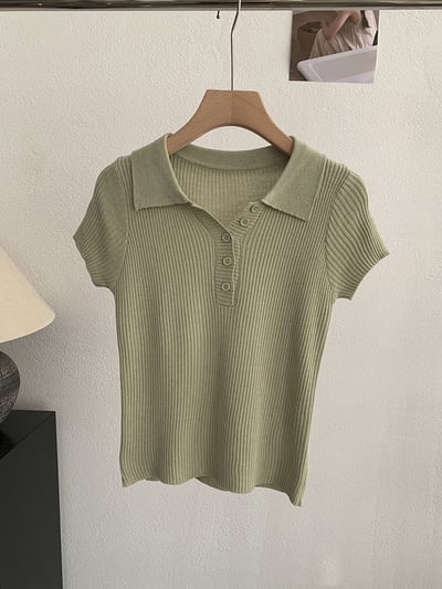修身POLO領短袖針織上衣10