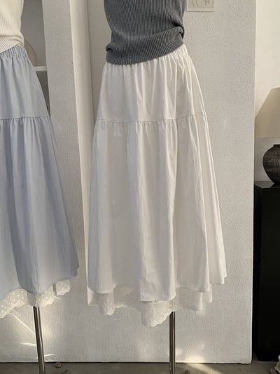 法式蕾絲拼接鬆緊腰長裙4