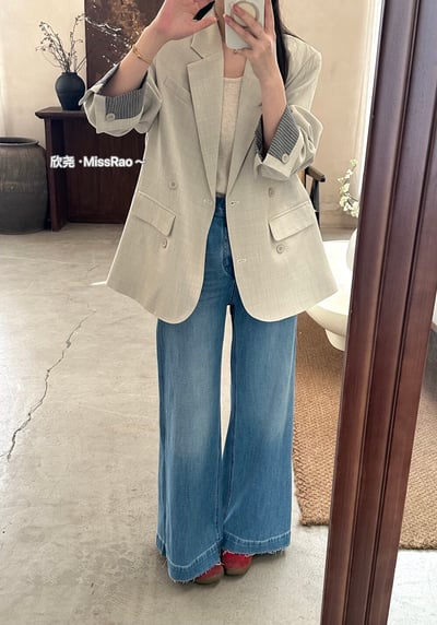 質感條紋拼接翻袖西裝外套｜日常百搭顯瘦版型12