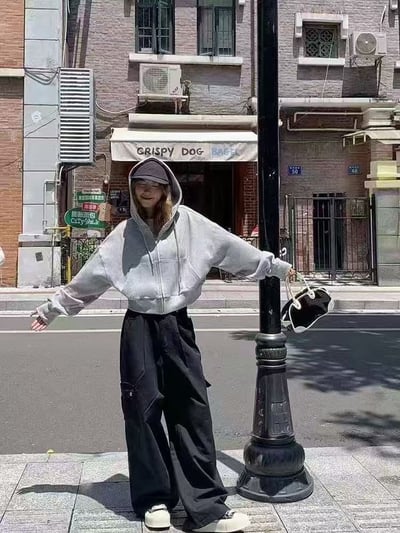 Kahlo｜韓系慵懶短版連帽空氣棉外套2