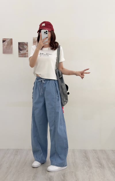 潮流時尚鬆緊綁帶彎刀寬褲10