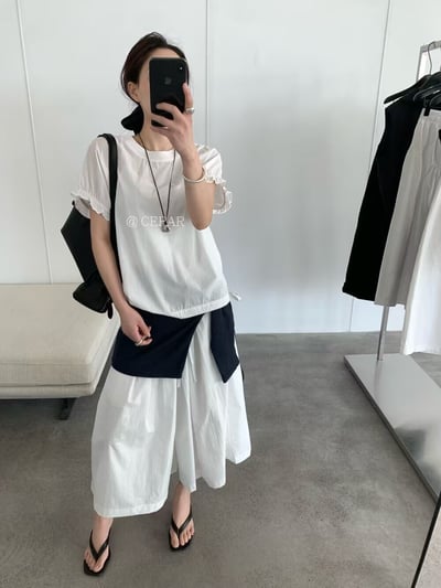 韓系甜美抓皺泡泡袖上衣3