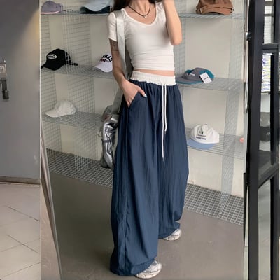 冰感撞色抽繩寬版闊腿褲7