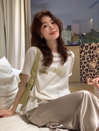 檸檬家· 蝴蝶結印花寬鬆棉質T恤5