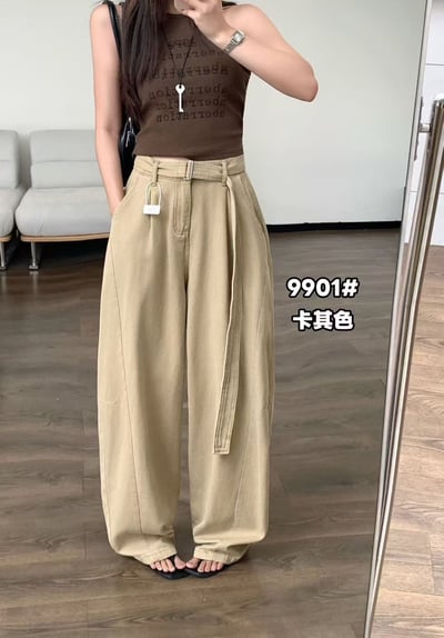 韓系帥翻腰帶水洗牛仔寬褲12