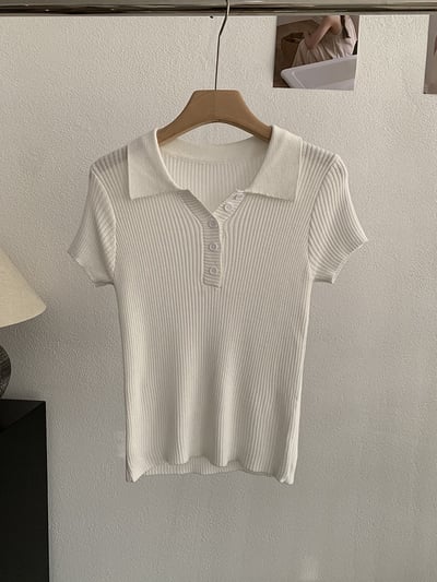 修身POLO領短袖針織上衣11