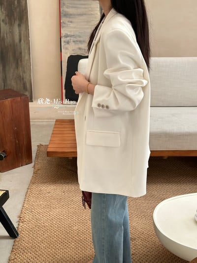 早春奶油黃氣質雙排釦西裝外套16