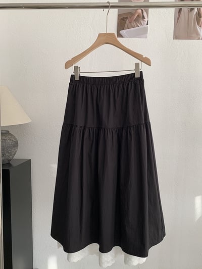 法式蕾絲拼接鬆緊腰長裙22