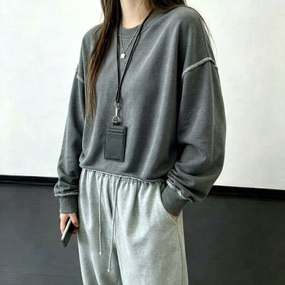 Kahlo｜韓系撞色車線短版寬鬆大學T4