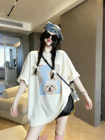 療癒系雙狗印花寬鬆T9