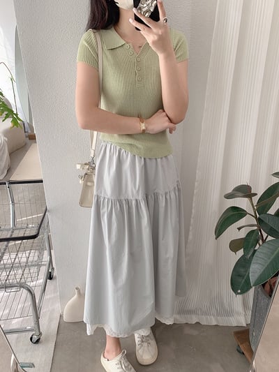 法式蕾絲拼接鬆緊腰長裙16