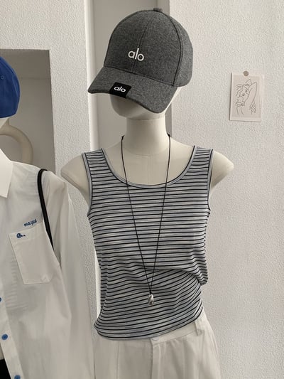 刺繡字母條紋襯衫+背心15