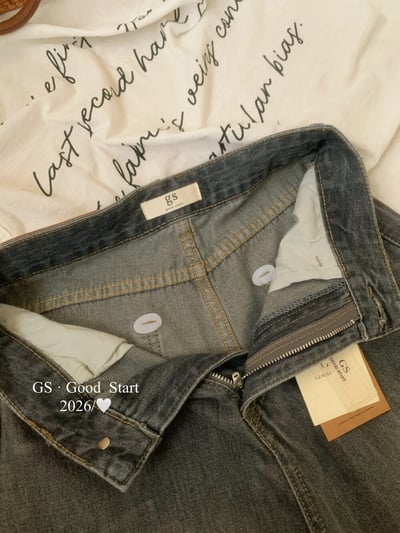 復古水洗刷色高腰寬版牛仔褲11