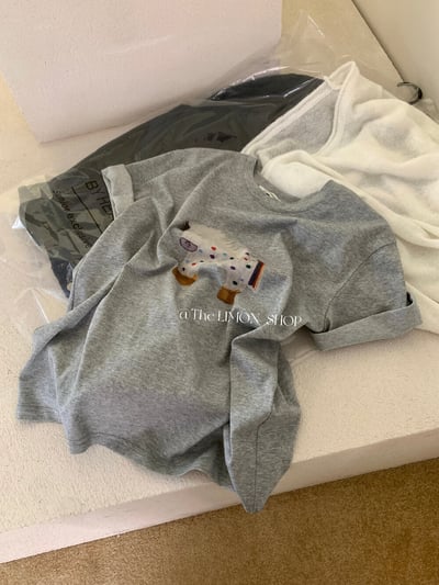 檸檬家#童趣可愛小馬印花寬鬆T恤18