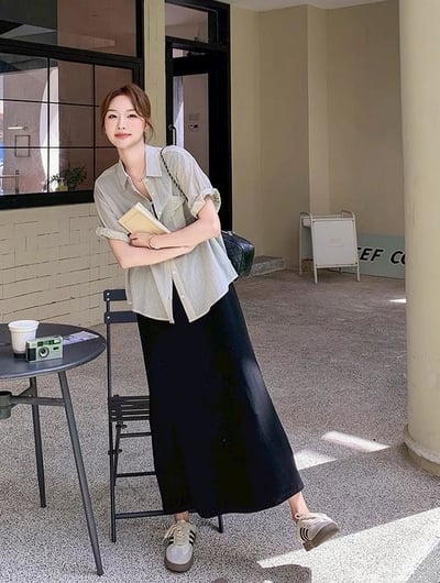 清新條紋襯衫＋氣質長洋裝兩件套9