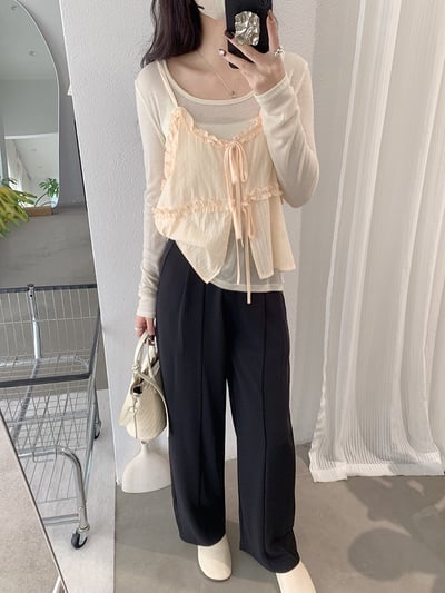 韓系復古單釦壓摺西裝寬褲16