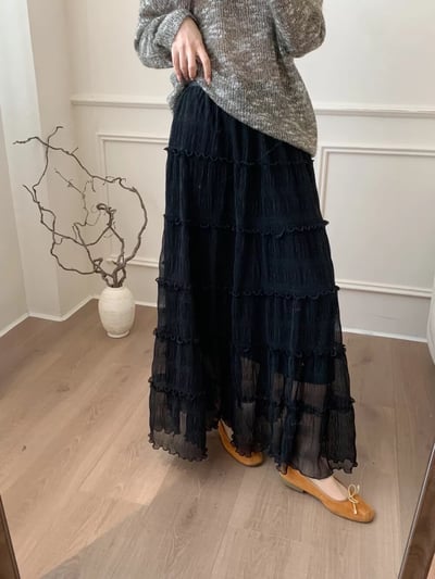 法式木耳滾邊層層蛋糕長裙23