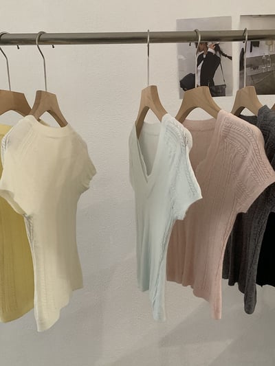 春日甜美V領立體坑紋針織上衣5