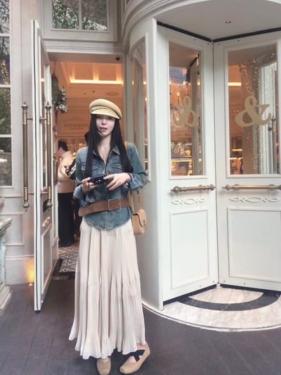 春日溫柔垂墜感壓褶雪紡長裙3