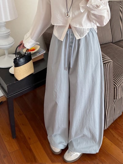 慵懶四釦高腰剪刀寬褲4