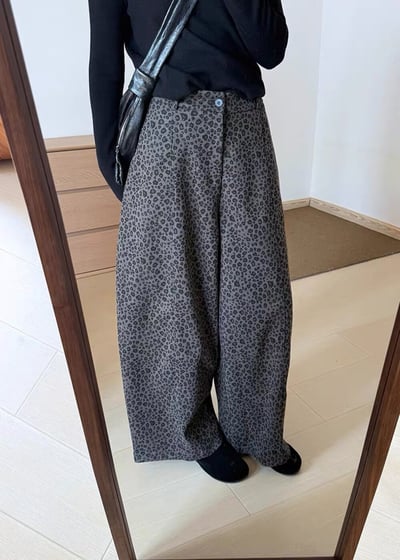 率性豹紋寬版顯瘦垂墜感彎刀褲4