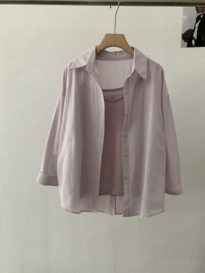 春日柔霧後開釦設計感防曬襯衫兩件套20