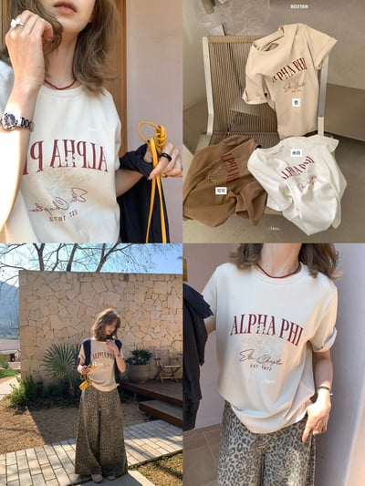 美式復古字母印花短袖T｜日常百搭休閒款3