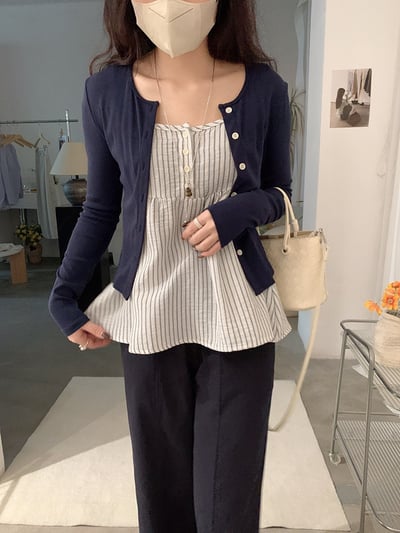 春日防曬針織開衫＋細肩條紋傘擺背心兩件套11