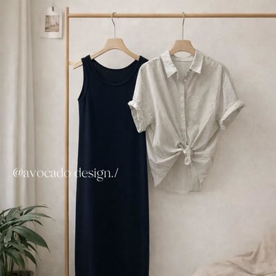 清新條紋襯衫＋氣質長洋裝兩件套8