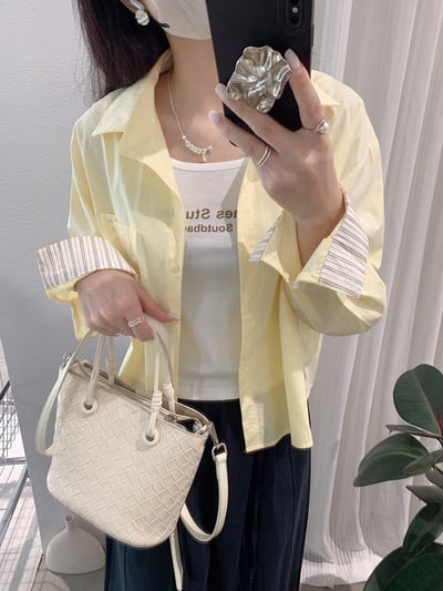 清新撞色袖口襯衫＋字母背心兩件套12