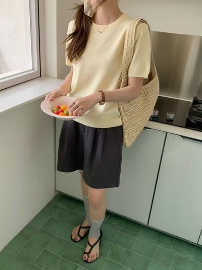 細條紋質感針織短袖上衣｜溫柔百搭日常款4