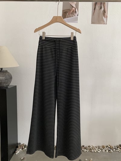 慵懶感撞色條紋垂感寬褲6