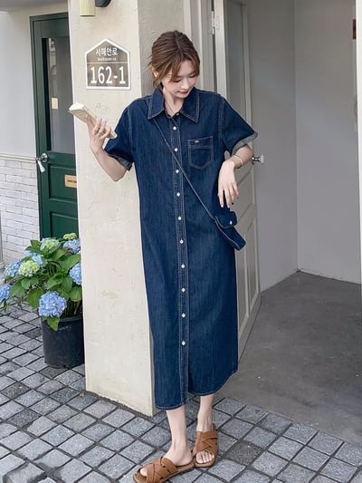 輕薄感牛仔襯衫洋裝｜一件搞定夏日清爽穿搭（附小包）3