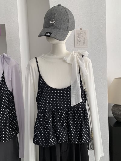 甜感小波點荷葉吊帶上衣兩件套3