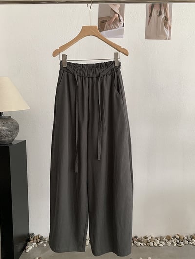 鬆緊腰綁帶垂感彎刀寬褲8