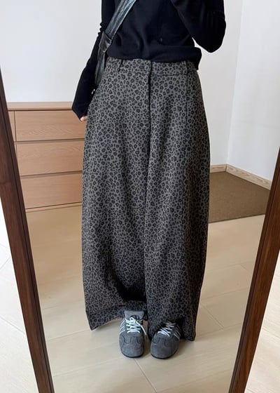 率性豹紋寬版顯瘦垂墜感彎刀褲5