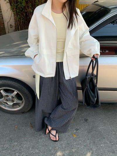 韓系條紋慵懶寬鬆直筒闊腿褲13