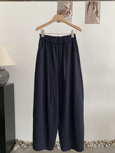 鬆緊腰綁帶垂感彎刀寬褲3