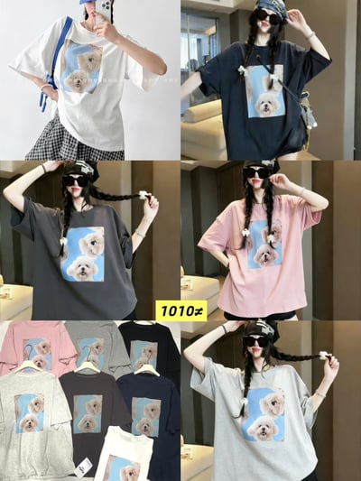 療癒系雙狗印花寬鬆T1