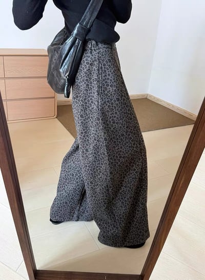 率性豹紋寬版顯瘦垂墜感彎刀褲8