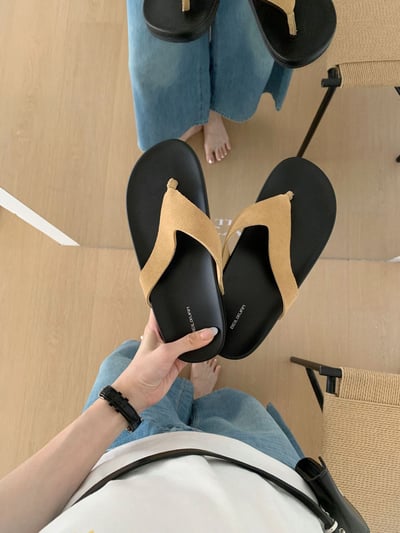 韓系極簡羊皮感夾腳涼拖2
