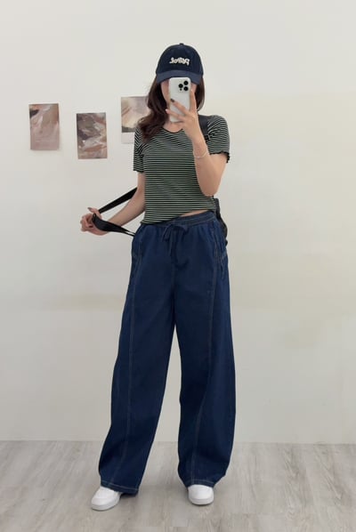 潮流時尚鬆緊綁帶彎刀寬褲13