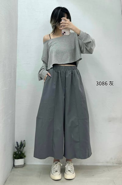 Kahlo｜日系鬆弛感棉質弧線九分寬褲6