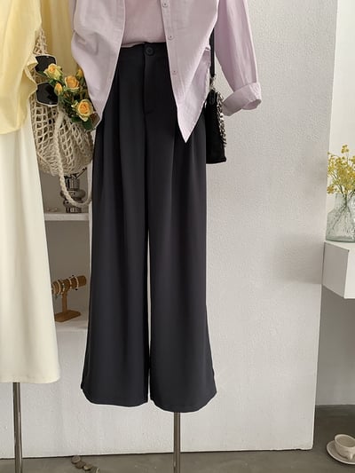 韓系復古單釦壓摺西裝寬褲5