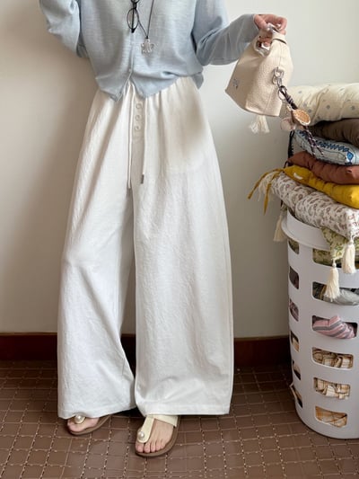 慵懶四釦高腰剪刀寬褲3
