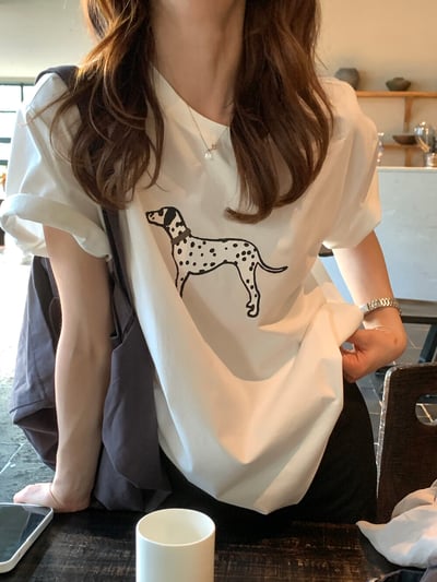 檸檬家#可愛斑點小狗印花寬鬆T恤3